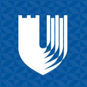 Duke U on a blue field geometric background